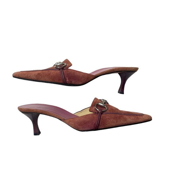 Gucci | Vintage Y2K Pink Suede Horsebit Kitten Herl Mules 9 - Picture 5 of 9